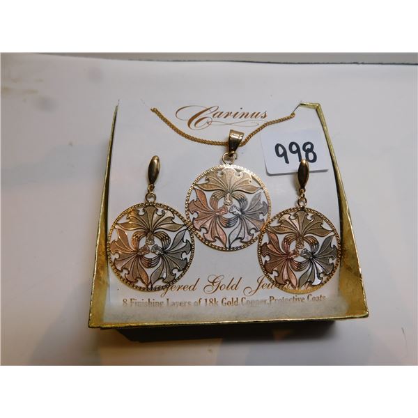 CARINUS GOLD LAYERED NECKLACE PENDANT AND EARING SET