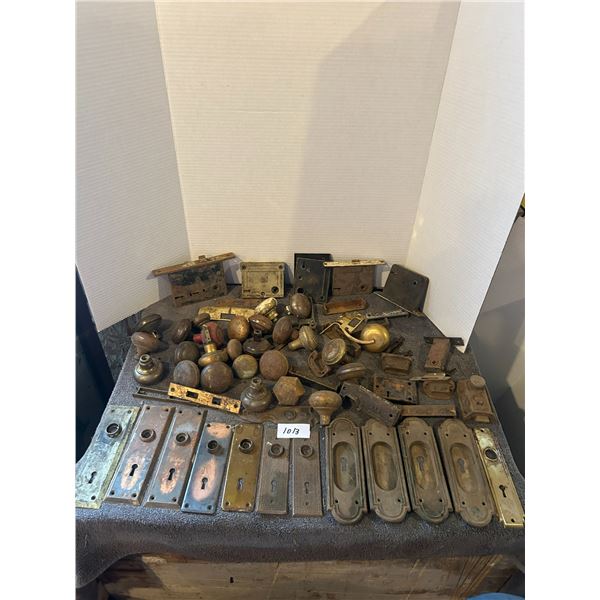 suit case of vintage door knobs, back plates and locks-over 50 pcs