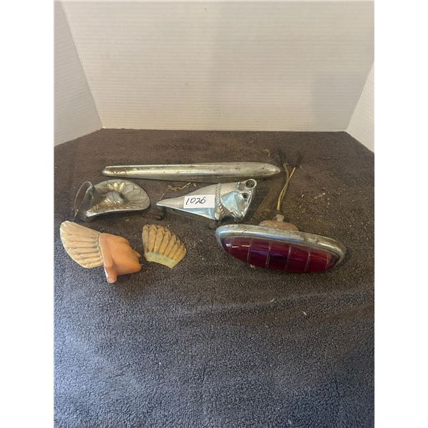 Vintage hood ornament+1950 ford taillight-asis