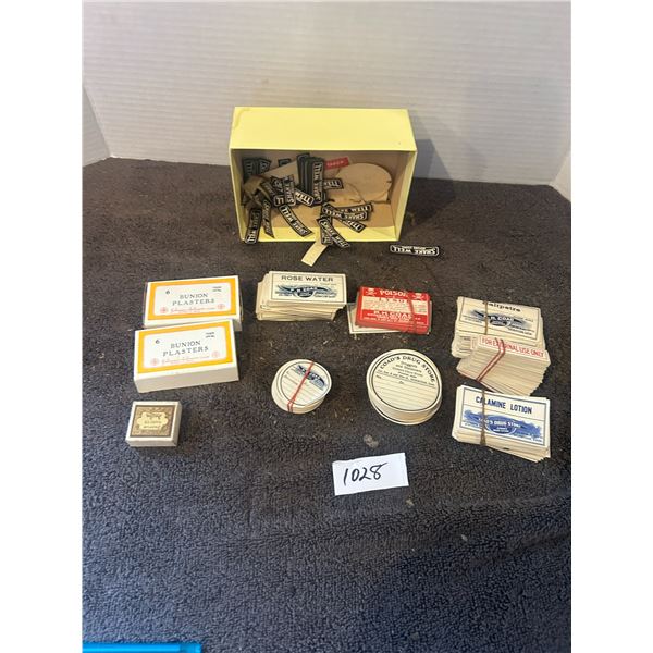 Drug store labels-coads drug store, poison, rosewater, salt petre etc-"NOS"