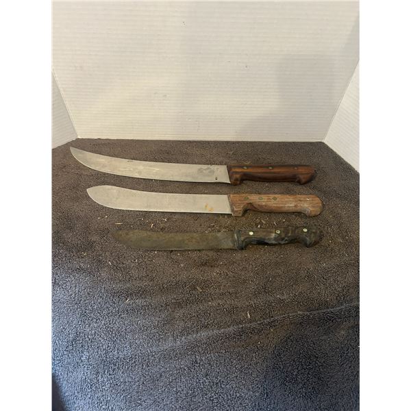 3 knives - 8", 9.5", 12" - Germany, Sweden - 1 marked Victorinox