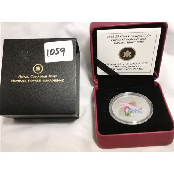 2013 25 cent large coin, flower, butterfly