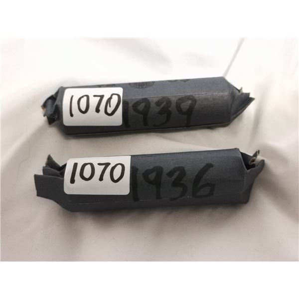 1936,1939 full rolls of 5 cent coins