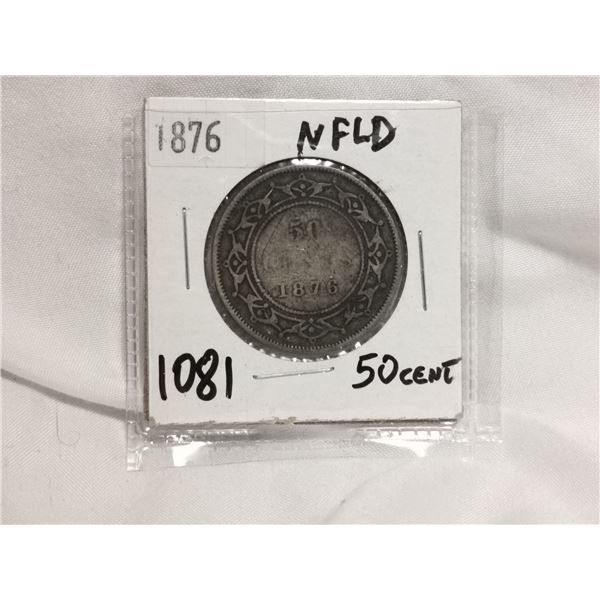 1876 silver NFLD 50 cent coin