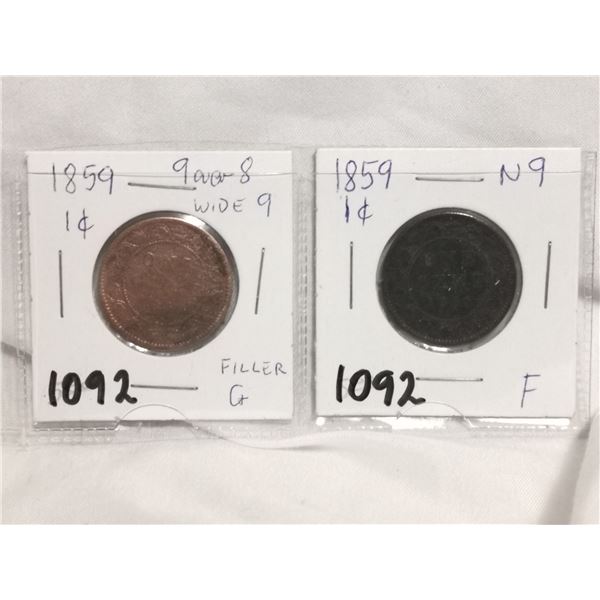 Two 1859 large one cents