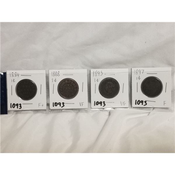 Four large one cents, 1884, 88, 93, 97