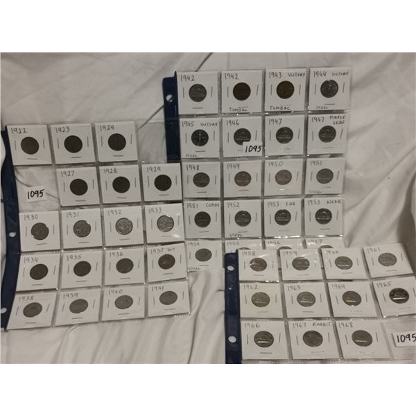 1922-1968 set of 5 cent coins -missing 1925,1926