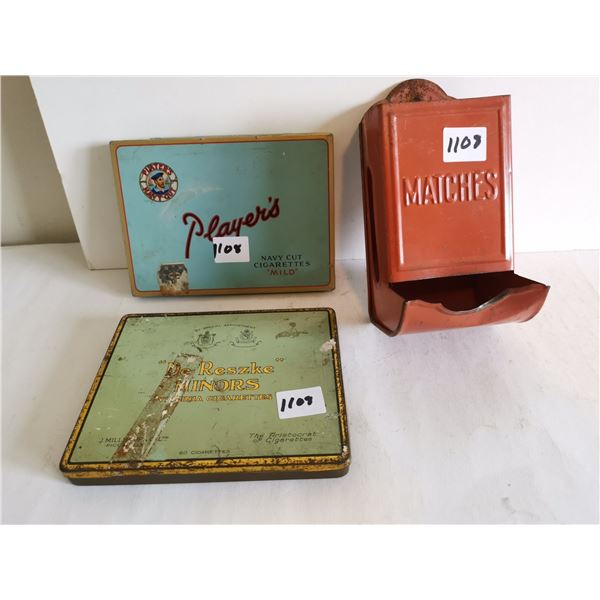 2 tobacco tin and match box holder