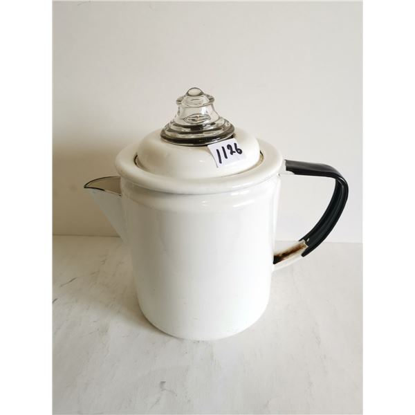 White enamel coffee pot