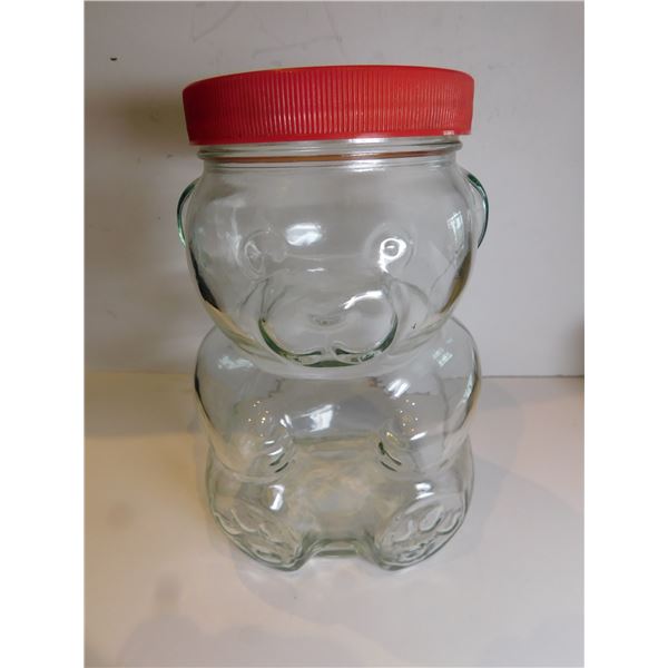 NO BOW, BEAR PEANUT BUTTER JAR, RED LID