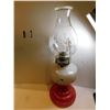 Image 1 : RED BASED ANTIQUE LANTERN AND CHIMNEY