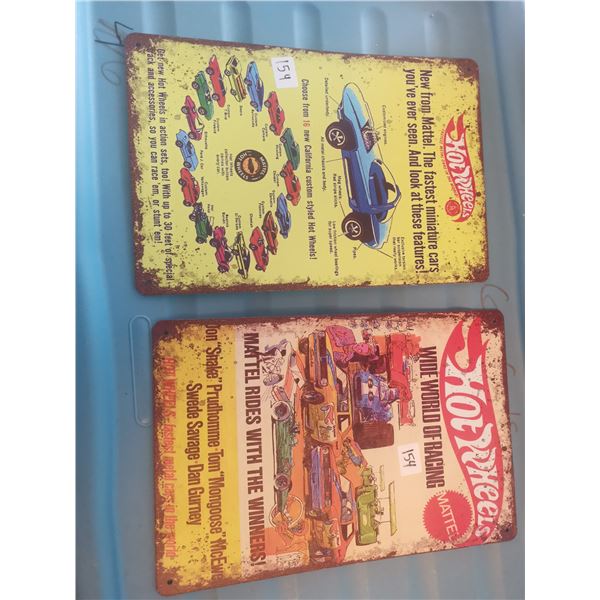 Two Hotwheels Tin Signs