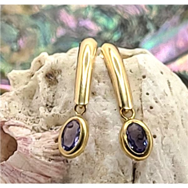 14K Yellow Gold Dangling Tanzanite Earrings