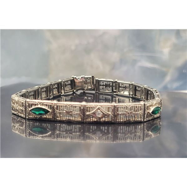 Edwardian-era 14K White Gold Filigree Bracelet