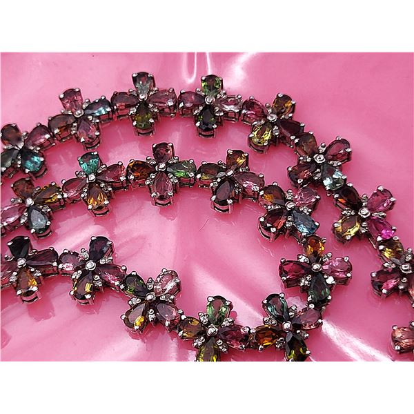 Colorful Tourmaline and Diamond Riviere Necklace