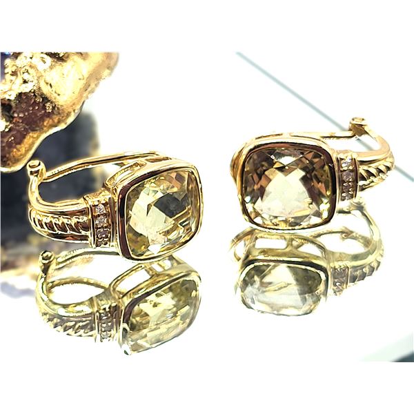 Cushion-Cut Lemon Quartz and Diamond Earrings
