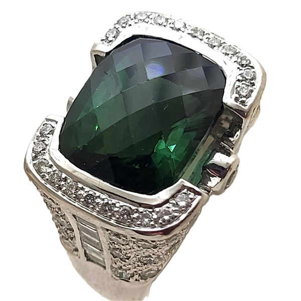 Glamorous Green Tourmaline and Pave Diamond Ring