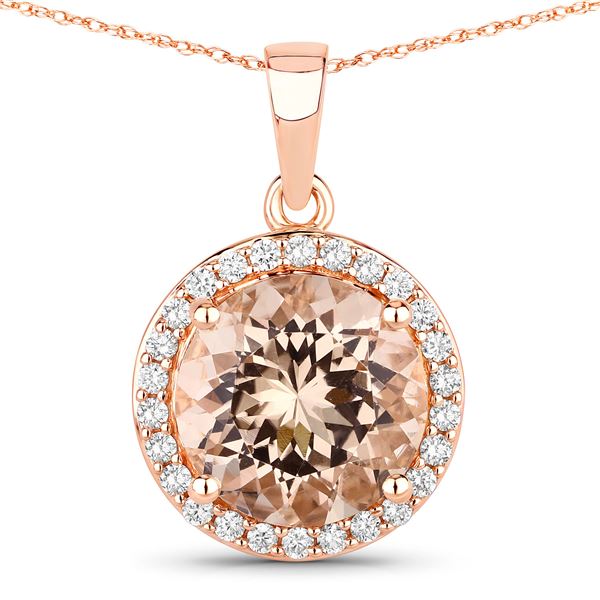 Morgonite and Diamond Halo Necklace in Rose Gold