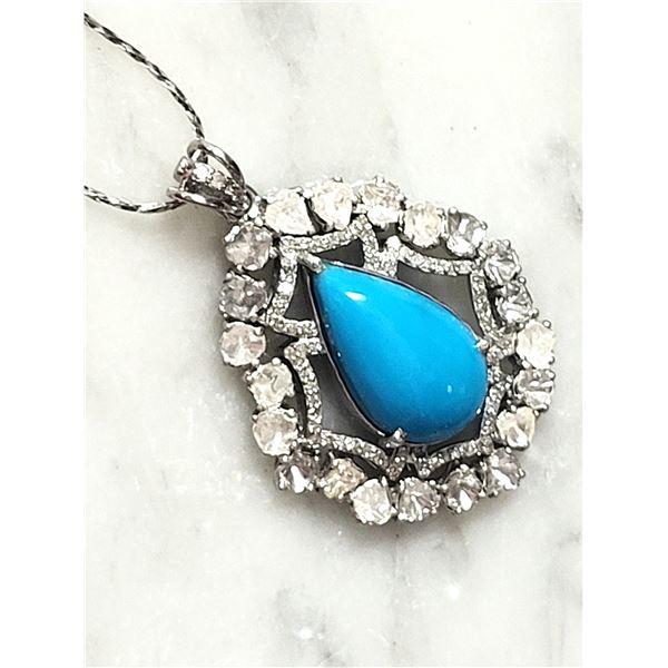 Unique Turquoise and Diamond Slice Frame Necklace