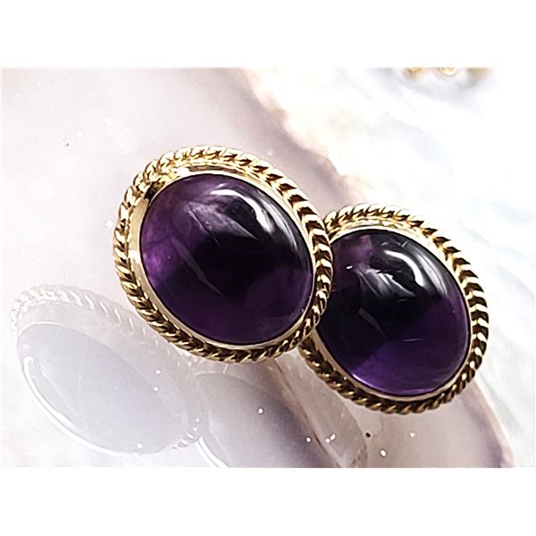 14K Cabochon Amethyst Earrings Signed Carla
