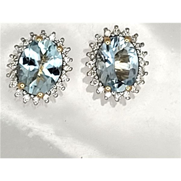 Glacier Blue Aquamarine and Diamond Halo Earrings