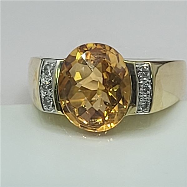 Bezel-Set Honey-Colored Citrine and Diamond Ring