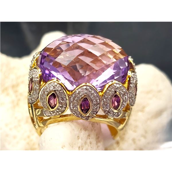 Super Hot Rose de France Amethyst and Diamond Ring