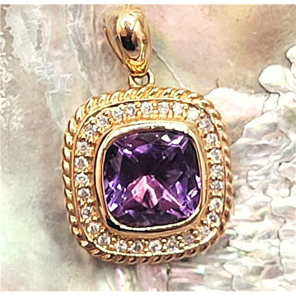 Brazilian Amethyst and Diamond Halo Pendant