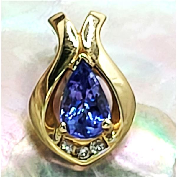Striking Tanzanite Pendant with Gold Frame & Diamonds
