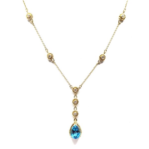 Swiss Blue Topaz and Diamond Lavalier Drop Necklace