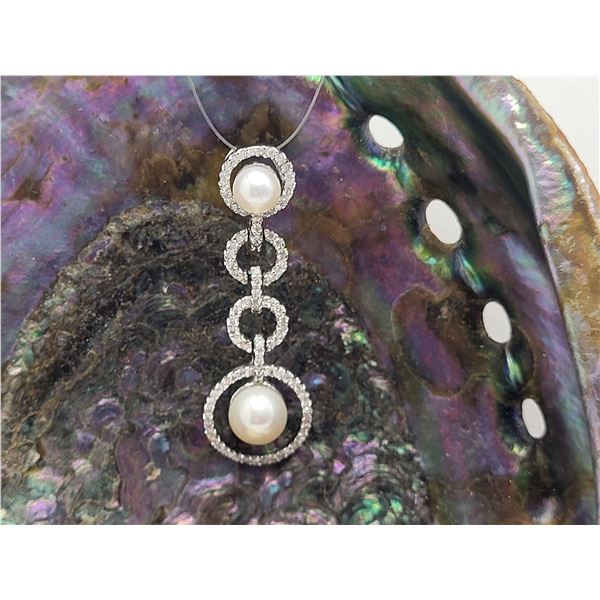 Concentric Circles Drop Pendant with Diamonds and Pearls