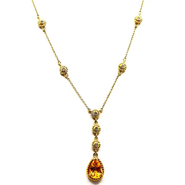 Lavalier Drop Citrine and Diamond Station Necklace