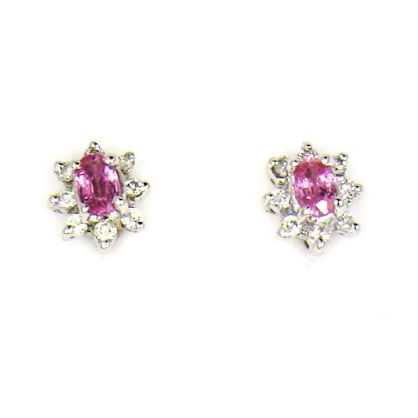 14K White Gold Pink Sapphire and Diamond Halo Earrings