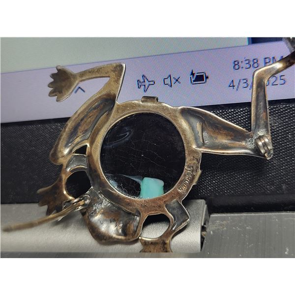 Handmade Frog Brooch with Colorful Resin .925