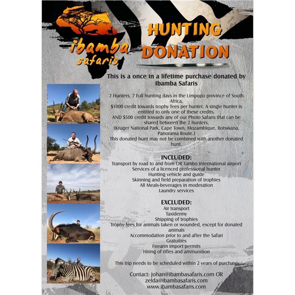 7 HUNTING DAYS FOR 2 HUNTERS WITH $2,000 CREDIT