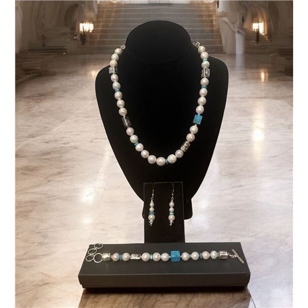 KINGMAN TURQUOISE WITH FRESHWATER PEARLS STERLING JEWELRY SET - $2,000 / EXHIBITOR