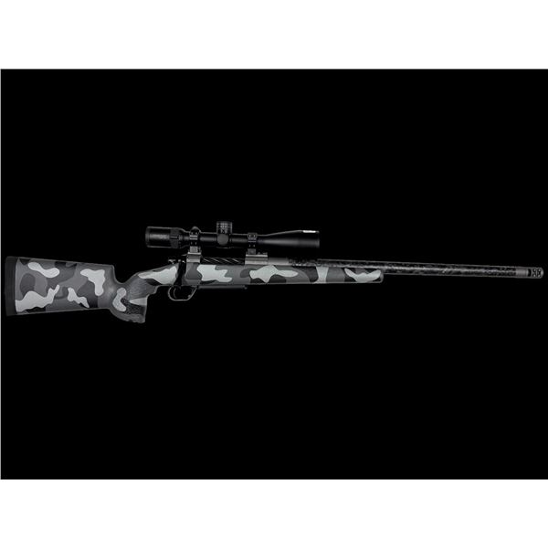 Custom Arrowhead rifle chambered in 7 PRC Defiance anti-x receiver, McMillan carbon fiber stock, Car