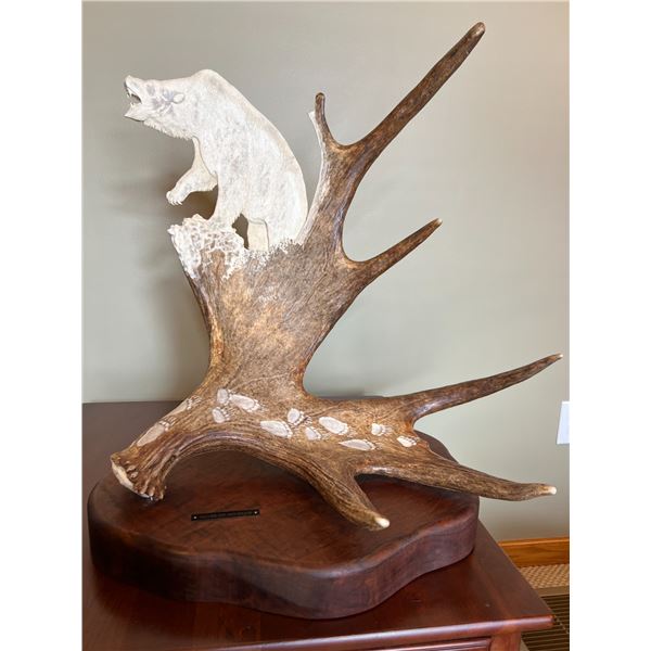 Carved Moose Antler called “Silver Tip Mountain” – by Monte Baker