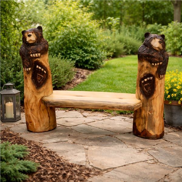 Custom Bears Chainsaw Carved Bench