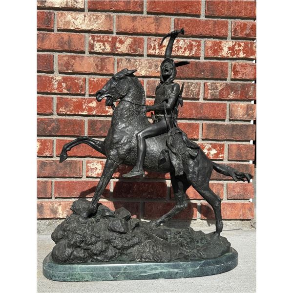 FREDERIC REMINGTON "THE SCALP" LARGE 20" x 25" BRONZE SCULPTURE