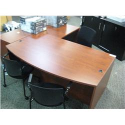 Cherry Bow Front L-Shaped Executive Desk