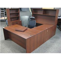 Mahogany U-Shaped Executive Desk W/hutch