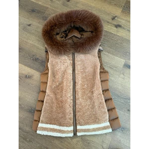 Women's Curley Lamb Fur Vest with Fox Fur Trim