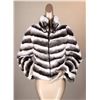 Image 1 : Fully Reversable 24-inch-long Chinchilla REX Rabbit chevron-paneled jacket by Alaska Fur Gallery