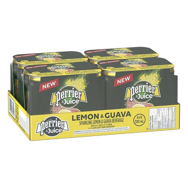 Perrier & Juice Lemon and Guava Sparkling Beverage 4 x 6-Pack of 330 mL