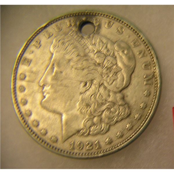 1921 Morgan silver dollar with necklace loop on top
