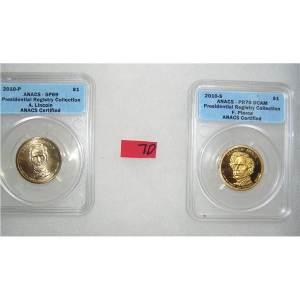 Pair of graded uncirculated Golden Dollar Presedential coins