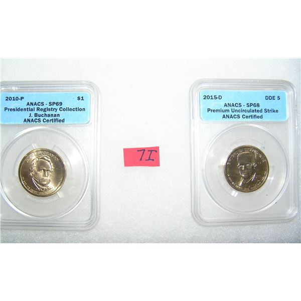 Pair of graded uncirculated Golden Dollar Presedential coins