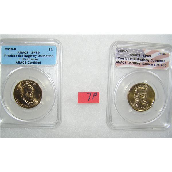 Pair of graded uncirculated Golden Dollar Presedential coins