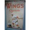 Image 1 : Large Wings cigarette baseball player themed retro style advertising sign mounted on masonite hard b